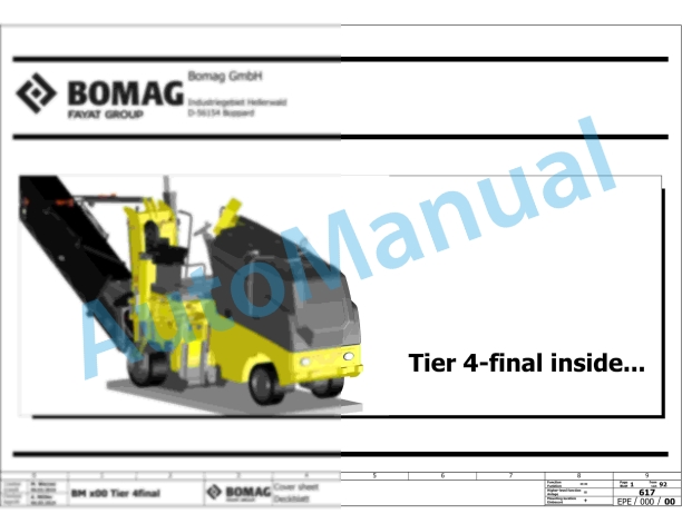 Bomag BM 600-15 Stage V Road Milling Machine Electric, Hydraulic Schematics Diagram 101882181001 - 101882189999