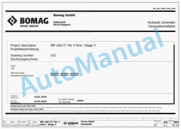 Bomag BM 600-15 TIER 4f Road Milling Machine Hydraulic Schematics Diagram 101882151001 - 101882159999