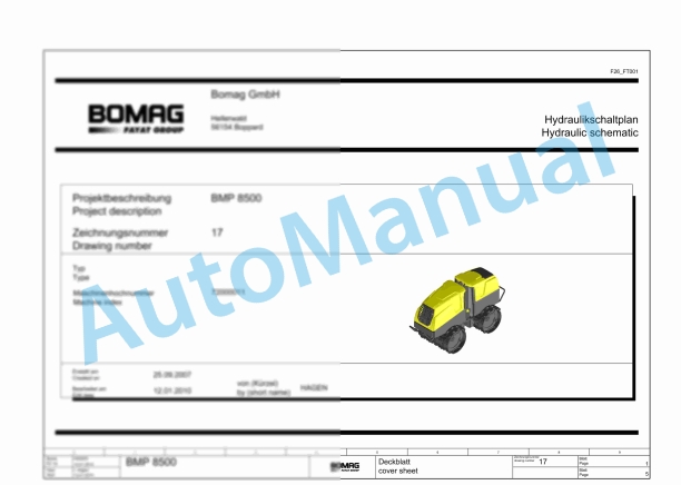 Bomag BMP 8500 Trench Compactor Electric, Hydraulic Schematics Diagram 101720111001 - 101720113528