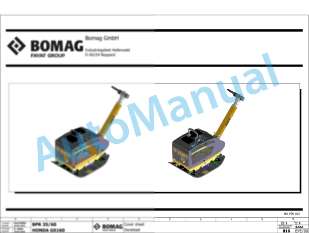 Bomag BPR 35-60 H Reversible Vibratory Plates Electric Schematics Diagram 101695181001 - 101695189999