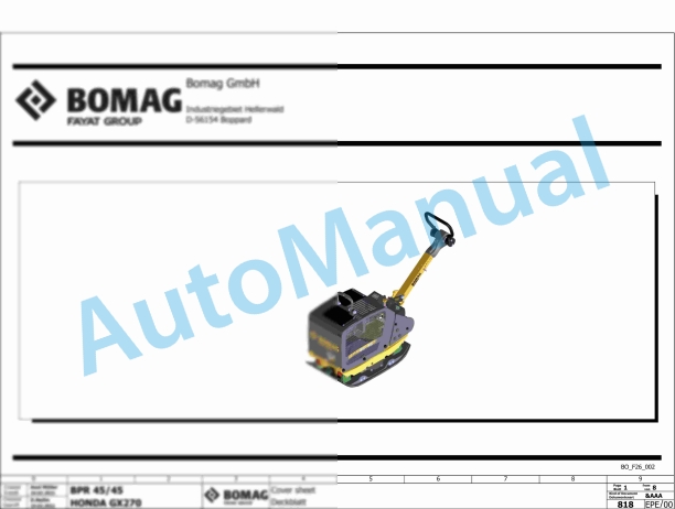 Bomag BPR 45-45 Reversible Vibratory Plates Electric Schematics Diagram 101695421001 - 101695429999