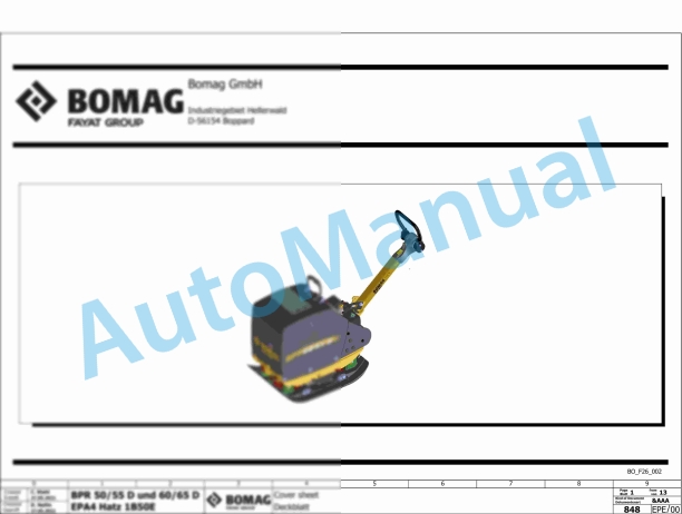 Bomag BPR 50-55 D Reversible Vibratory Plates Electric Schematics Diagram 101695701001 - 101695709999