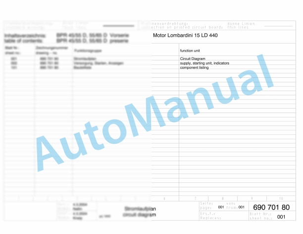 Bomag BPR 55-65 D Reversible Vibratory Plates Electric Schematics Diagram 101692611001 - 101692612054