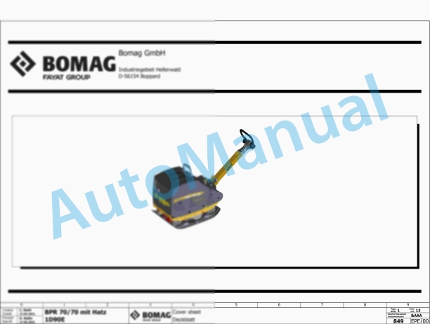 Bomag BPR 70-70 D Reversible Vibratory Plates Electric Schematics Diagram 101695651001 - 101695659999