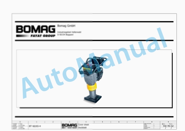 Bomag BT 60 Tamper Electric Schematics Diagram 101541111001 - 101541116303
