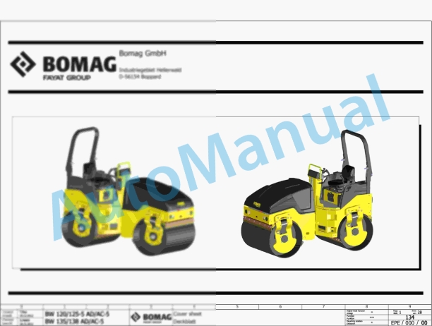 Bomag BW 100 AC-5 Combination Rollers Electric, Hydraulic Schematics Diagram 101880361001 - 101880369999