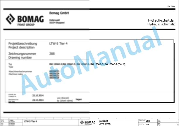 Bomag BW 100 AC-5 Combination Rollers Electric, Hydraulic Schematics Diagram 101880391001 - 101880399999