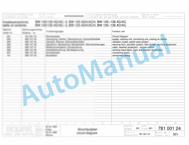 Bomag BW 100 AD-3 Tandem Vibratory Rollers Electric, Hydraulic Schematics Diagram 101150514012 - 101150515387