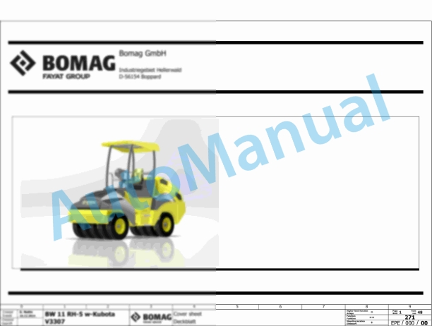 Bomag BW 11 RH-5 Rubber Tyred Rollers Electric, Hydraulic Schematics Diagram 101538701001 - 101538701066
