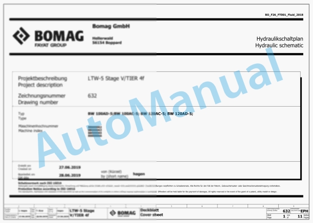 Bomag BW 120 AC-5 CC Combination Rollers Electric, Hydraulic Schematics Diagram 961880741001 - 961880749999
