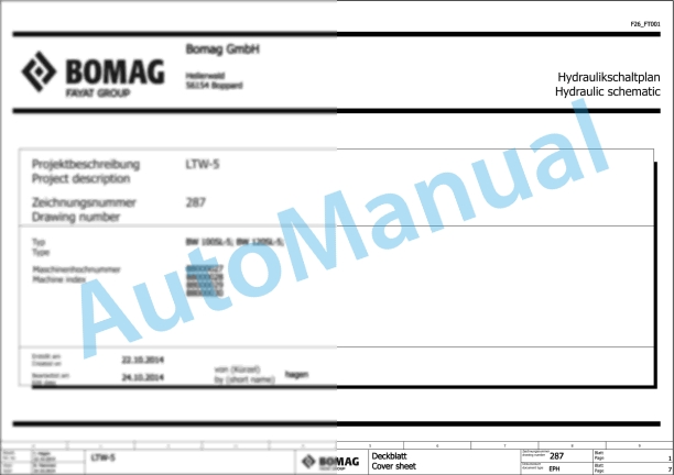 Bomag BW 120 SL-5 Tandem Vibratory Rollers Electric, Hydraulic Schematics Diagram 861880441001 - 861880449999