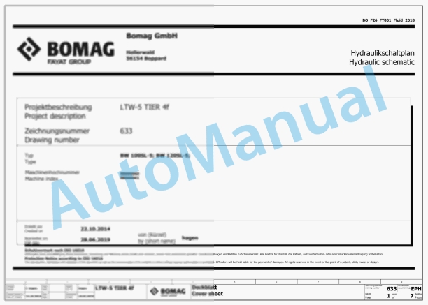 Bomag BW 120 SL-5 Tandem Vibratory Rollers Electric, Hydraulic Schematics Diagram 961880701001 - 961880709999