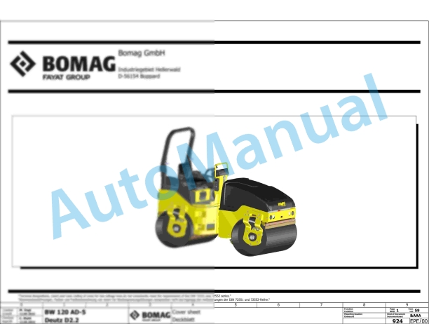 Bomag BW 120 SL-5 Tandem Vibratory Rollers Electric Schematics Diagram 101880801001 - 101880809999