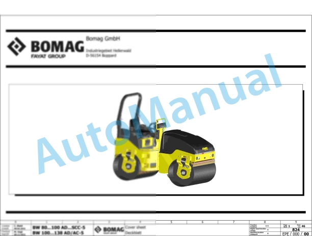 Bomag BW 120 SLC-5 Tandem Vibratory Rollers Electric Schematics Diagram 961880681001 - 961880689999