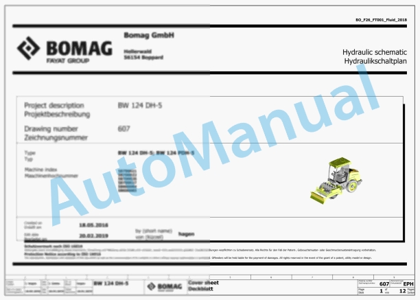 Bomag BW 124 DH-5 Single Drum Vibratory Rollers Electric, Hydraulic Schematics Diagram 101587211001 - 101587219999