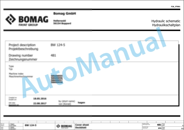 Bomag BW 124 DH-5 Single Drum Vibratory Rollers Electric, Hydraulic Schematics Diagram 861586571003 - 861586579999