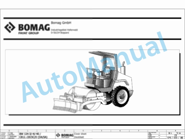 Bomag BW 124 PDH-4 86183 Single Drum Vibratory Rollers Electric, Hydraulic Schematics Diagram 861832101001 - 861832101040