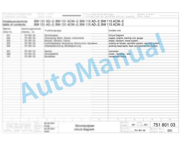 Bomag BW 131 ACW-2 Combination Rollers Electric, Hydraulic Schematics Diagram 101750111004 - 101750111391