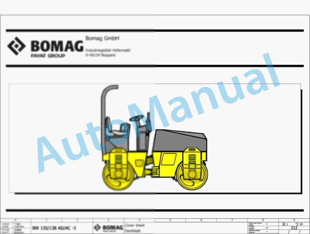 Bomag BW 138 AC Combination Rollers Electric, Hydraulic Schematics Diagram 101650181001 - 101650181271