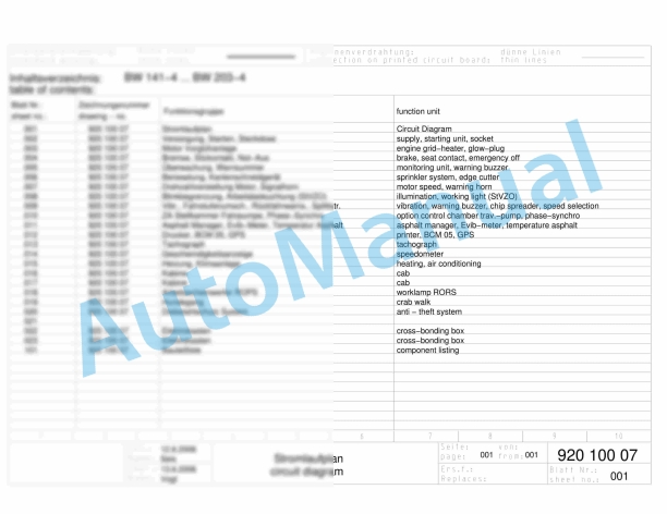 Bomag BW 141 AD-4 Tandem Vibratory Rollers Electric, Hydraulic Schematics Diagram 101920601001 - 101920601048