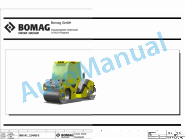 Bomag BW 141 AD-5 Tandem Vibratory Rollers Electric, Hydraulic Schematics Diagram 101921001001 - 101921001074