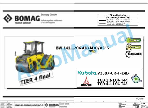Bomag BW 141 AD-5 Tandem Vibratory Rollers Electric, Hydraulic Schematics Diagram 101921651001 - 101921659999