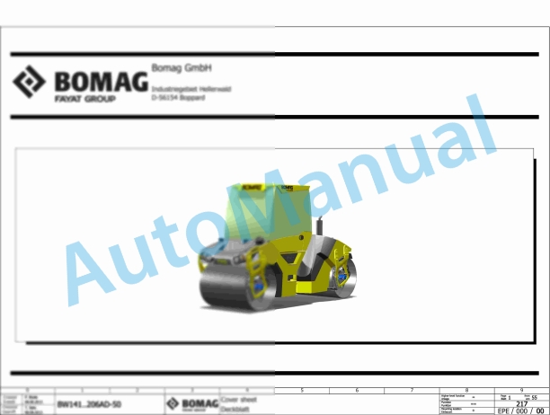 Bomag BW 141 AD-50 Tandem Vibratory Rollers Electric, Hydraulic Schematics Diagram 101921081001 - 101921089999