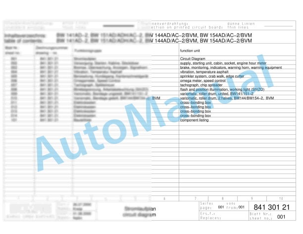 Bomag BW 144 AC-2 Combination Rollers Electric, Hydraulic Schematics Diagram 101810281023 - 101810289999