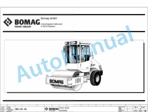 Bomag BW 145 D-40 BW 145 D-4 Single Drum Vibratory Rollers Electric, Hydraulic Schematics Diagram 901581621001 - 901581629999