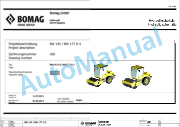 Bomag BW 145 D-5 Single Drum Vibratory Rollers Electric, Hydraulic Schematics Diagram 101587371004 - 101587379999