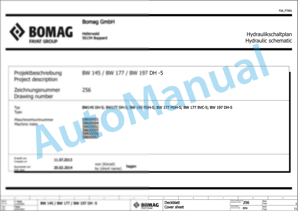 Bomag BW 145 DH-5 Single Drum Vibratory Rollers Electric, Hydraulic Schematics Diagram 101587071001 - 101587079999