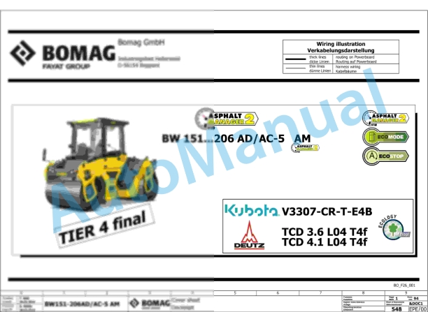 Bomag BW 151 AD-5 AM Tandem Vibratory Rollers Electric, Hydraulic Schematics Diagram 101921681001 - 101921689999