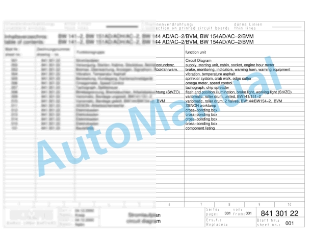 Bomag BW 154 AC-2 AM Combination Rollers Electric, Hydraulic Schematics Diagram 101810351010 - 101810359999