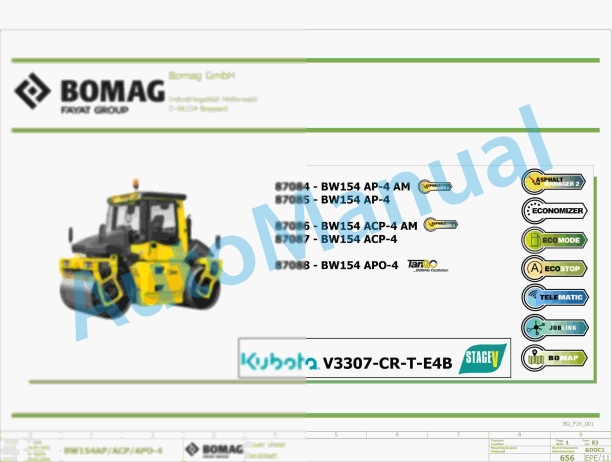 Bomag BW 154 AP-4v Tandem Vibratory Rollers Electric, Hydraulic Schematics Diagram 101870851001 - 101870859999