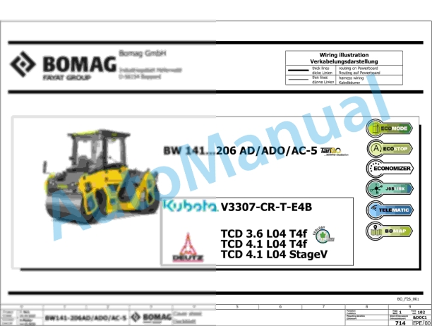 Bomag BW 161 AC-5 TIER 4 Stage V Combination Rollers Electric, Hydraulic Schematics Diagram 101921741001 - 101921749999