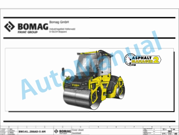 Bomag BW 161 AD-5 AM Tandem Vibratory Rollers Electric, Hydraulic Schematics Diagram 101921131001 - 101921131005
