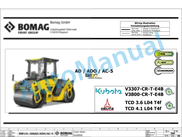 Bomag BW 161 AD-5 TIER4 Tandem Vibratory Rollers Electric, Hydraulic Schematics Diagram 101921501001 - 101921509999