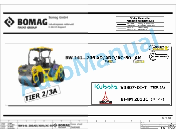 Bomag BW 161 AD-50 AM Tandem Vibratory Rollers Electric, Hydraulic Schematics Diagram 101921151001 - 101921159999