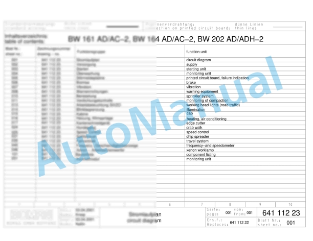 Bomag BW 164 AD-2 Tandem Vibratory Rollers Electric, Hydraulic Schematics Diagram 101640321081 - 101640321091