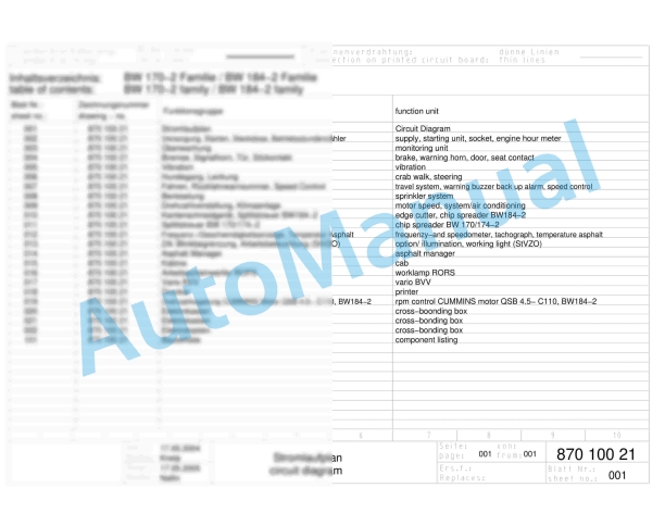 Bomag BW 174 AC-2 Combination Rollers Electric, Hydraulic Schematics Diagram 101870431002 - 101870431029