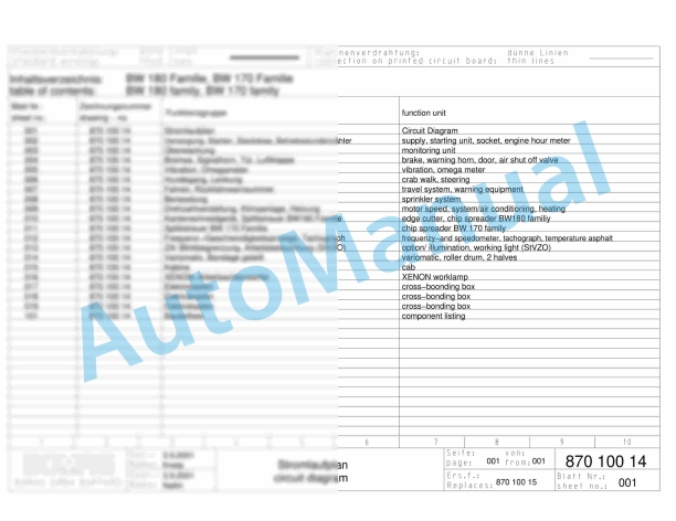 Bomag BW 174 AC AM Combination Rollers Electric, Hydraulic Schematics Diagram 101870451001 - 101870451022