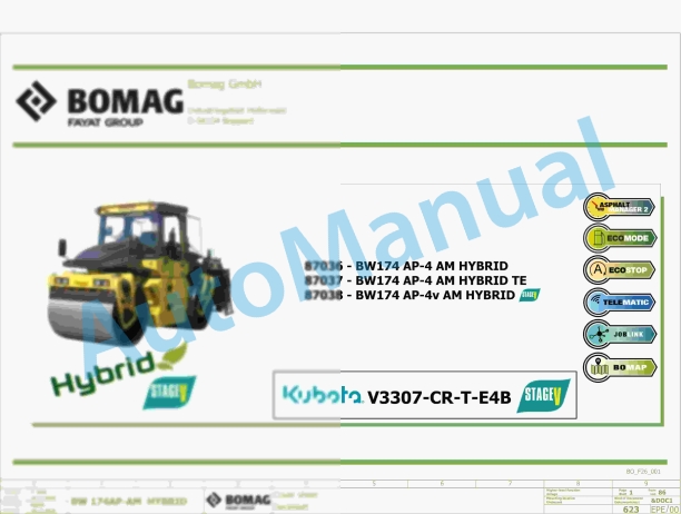 Bomag BW 174 ACP-4v AM Hybrid Combination Rollers Electric, Hydraulic Schematics Diagram 101870391001 - 101870399999