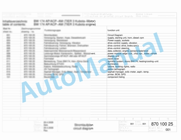 Bomag BW 174 ACP Combination Rollers Electric, Hydraulic Schematics Diagram 101870441001 - 101870441015