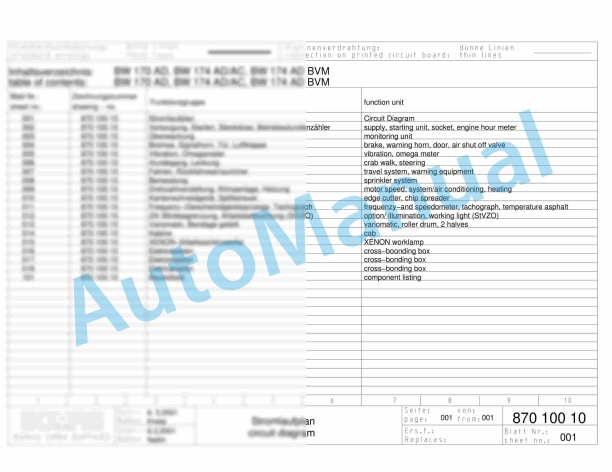 Bomag BW 174 AD AM Tandem Vibratory Rollers Electric, Hydraulic Schematics Diagram 101870511050 - 101870511304