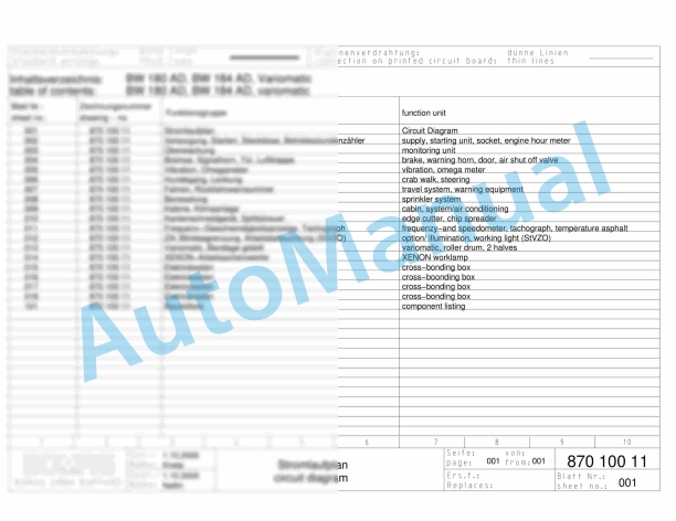 Bomag BW 184 AD Tandem Vibratory Rollers Electric Schematics Diagram 101870301069 - 101870301088