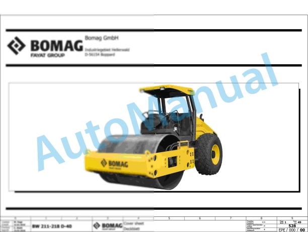 Bomag BW 211 D-40 Single Drum Vibratory Rollers Electric, Hydraulic Schematics Diagram 961884301001 - 961884309999