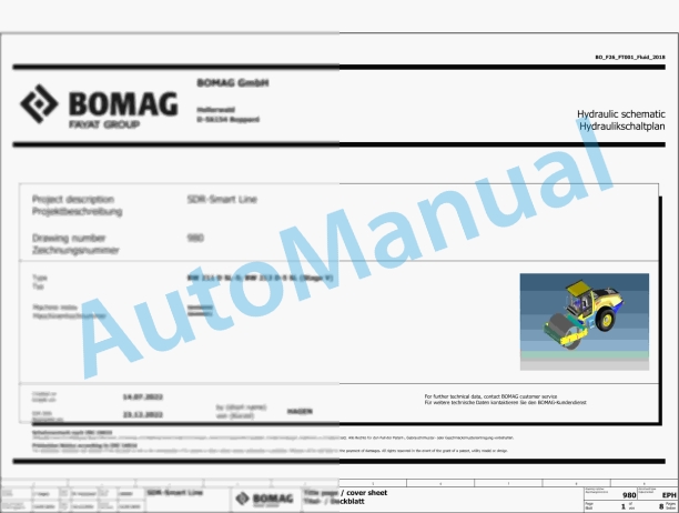 Bomag BW 211 D-5 SL Single Drum Vibratory Rollers Electric Schematics Diagram 101584501001 - 101584509999