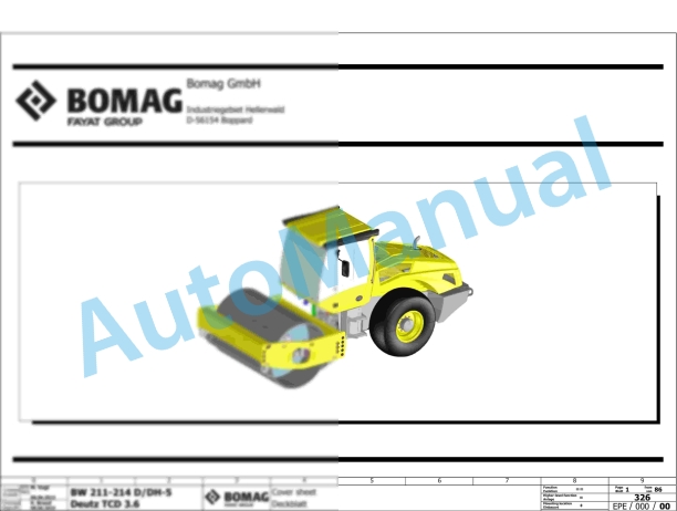 Bomag BW 211 DH-5 Single Drum Vibratory Rollers Electric, Hydraulic Schematics Diagram 101586091001 - 101586099999