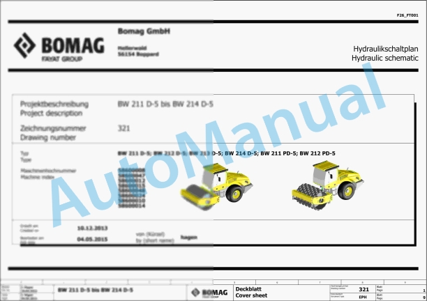 Bomag BW 211 PD-5 Single Drum Vibratory Rollers Electric, Hydraulic Schematics Diagram 101586101001 - 101586109999