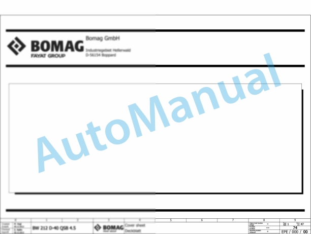 Bomag BW 212 D-40 Single Drum Vibratory Rollers Electric Schematics Diagram 101582331001 - 101582339999